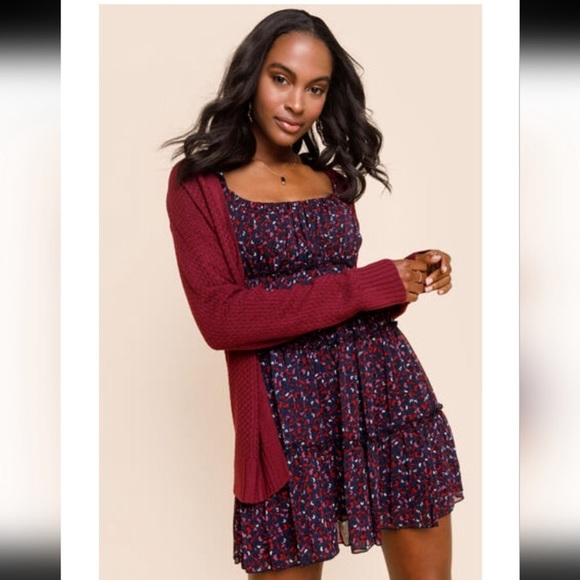 NWT TRIXXI Francesca’s Emma Square Neck Long Sleeve Baby Doll Ruffle Dress L - Picture 2 of 12